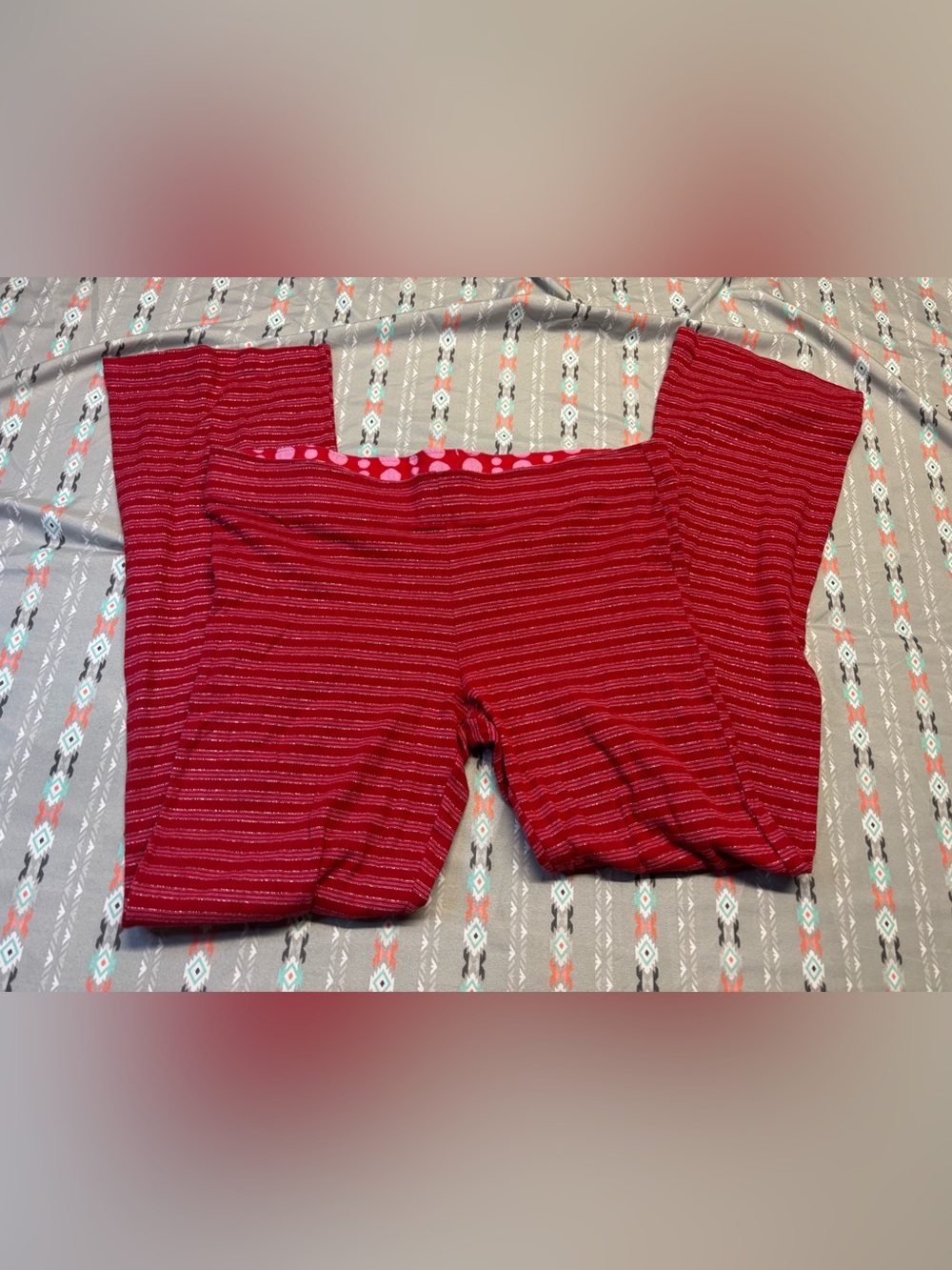 🧩PINK Victoria's Secret Red Striped Pajama Pants with Pink Dot Waistband